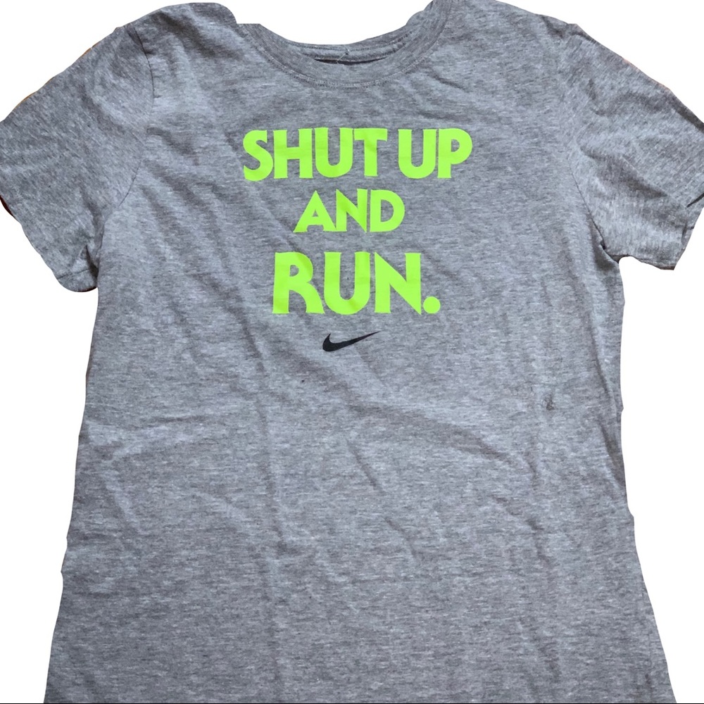 “Shutup and run”Nike shirt with neon green letters